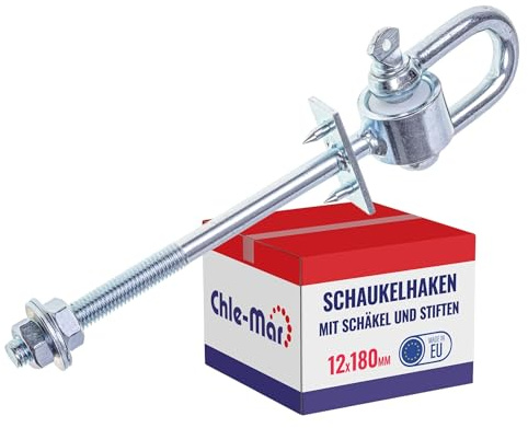 Chle-Mar – 2X Schaukelhaken mit Schäkel Ø12 mm & Bolzen | Schaukelaufhängung & Schaukelhalterung Balken | Schaukelverbinder für Holzbalken | Befestigung Schaukel & Haken für Kinderschaukel