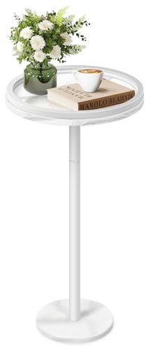 Nandae Beistelltisch Rund mit Eleganter Marmor-Optik & Metallgestell – Kleiner Couchtisch, Moderner Nachttisch oder Bistrotisch für Wohnzimmer & Schlafzimmer – Weiß, 64 cm Hoch