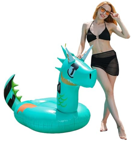 Flotador inflable de dragón: balsa grande con tumbonas para piscina, jinete acuático resistente, juguete flotante relajante, tecnología de inflado seguro | Flotador gigante de verano para adultos, niñ