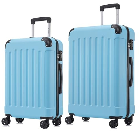 YONSLY Premium Reisekoffer TSA-Schloss,YKK-Reißverschluss Hartschalen-Koffer Trolley Kabinenkoffer Rollkoffer Suitcase Handgepäck 4 Rollen (Hellblau, L-XL-Set)