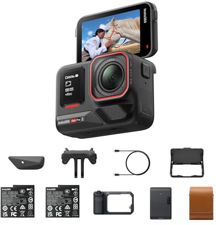 Insta360 Ace Pro 2 Pack Istantanee - Action cam 8K coprogettata con Leica | Videocamera impermeabile, sensore 1/1.3, doppio chip IA, superba in bassa luce, touchscreen direzionale, editing IA per Vlog