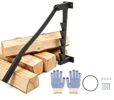 Holzspalter manuell | wandmontierbar | schwarz | Hebelmechanik, 56,7 cm, für Weichholz bis 36 cm, spaltkeil, für Kamin & Lagerfeuer