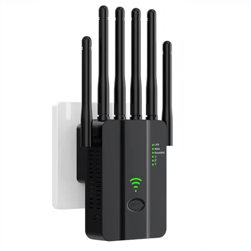 Luminstem U81 Répéteur WiFi 300 Mbit/s, 6 Antennes, 2 Ports Ethernet | 2,4 GHz, modes répéteur, point d’accès et routeur, compatible avec la fibre et les box Internet, coloris noir.