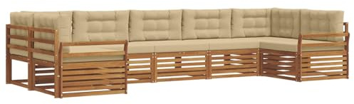 vidaXL Sofagarnituren 7 pcs Natur und Beige Massivholz Akazie, Garten, Moderne Sofas, langlebige Möbel, Terrasse, Bequeme Lounge, praktische Sitzgelegenheit