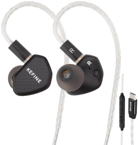 KEFINE Klean HiFi kabelgebundene In-Ear-Kopfhörer, 10mm DLC Membran-Dynamiktreiber-In-Ear-Monitore, mit 0,78mm 2Pin abnehmbarem versilbertem Kabel austauschbaren Ohrstöpseln (mit Mikrofon, Typ C)