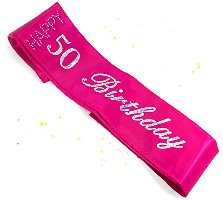 Oblique Unique® Schärpe 50. Geburtstag Happy Birthday (Pink)