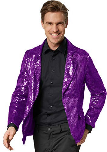 dressforfun Glitzer Pailletten Blazer, Sakko, Kostüm Herren, Faschingskostüme Männer, Karneval, Kostüme für Erwachsene, 80er Jahre Outfit, Discokugel, Gruppenkostüm Erwachsene - lila, L