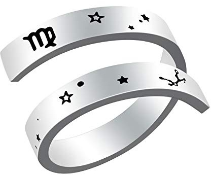 Woffoly Verstellbarer gravierter Waagen-Tierkreisring, Surgical 316L Edelstahl Statement Zeichen des Tierkreises Offen Verstellbarer Fingerring, Horoskop Schmuckgeschenk für Frauen Männer