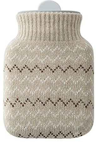 YAHOM Hot Water Bottle - Water Bag with Organic Cotton Cover, Rubber Hot Water Bag for Pain Relief, Hot & Cold Therapy, Cramps, Neck, Shoulders and Feet Warmer
