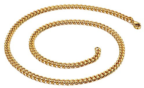 Mesnt 3mm Kette Edelstahl Gold Kette Herren Damen Einfach Panzerkette aus Edelstahl 65CM Gold
