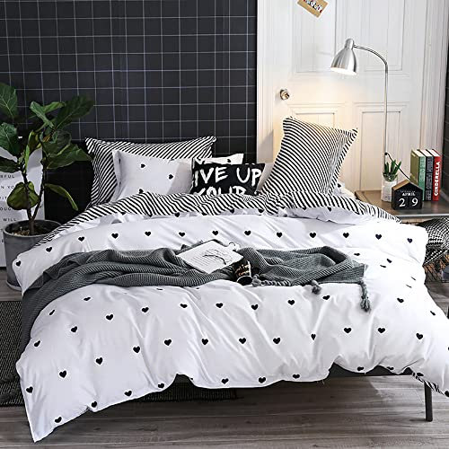 Michorinee King Size Duvet Cover Set Heart Print Reversible Bedding Set Microfiber Modern Quilt Cover 220x230 cm Zipper Closure with 2 Pillowcase 50x75 cm