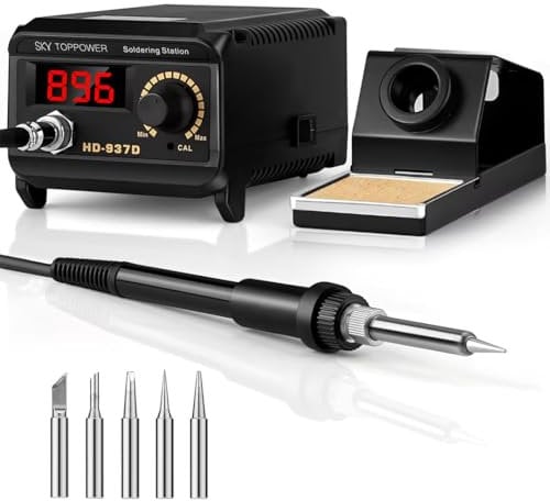 Lötstationen 60W Lötstation mit einstellbarer Temperatur 200°C ~ 480°C, mit Lötkolbenständer, 5 Lötspitzen für Schülerlabor und DIY Elektronikprojekt