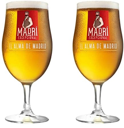 GarageBar | Madri Glass | Stemmed Chalice Beer Glass | Official Merchandise | Comes with 2X Beer Drip Mats (2, Pint/20oz)