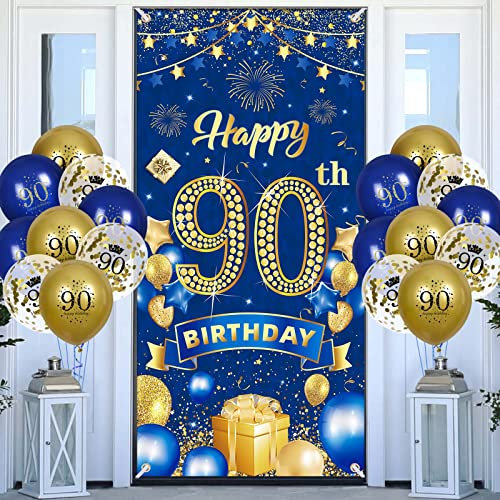 90.Geburtstagsdeko Navy Blau Gold Banner mit Luftballons,90.Geburtstag Dekoration für 90 Jahre Männer Frauen 90th Birthday Geburtstags Türbanner 90 Latex Konfetti Ballon Jubiläum Geburtstag Party Deko