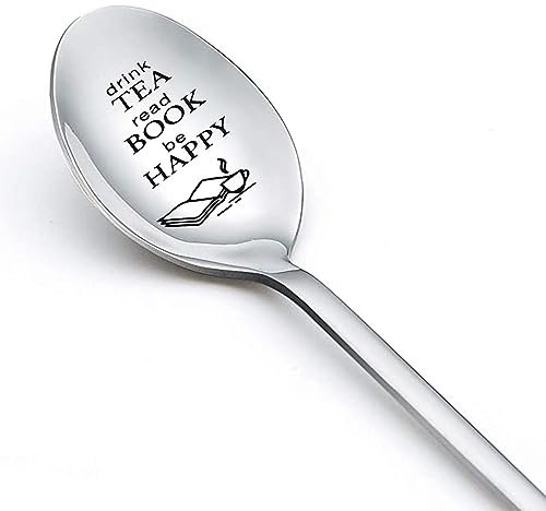 Tea Book Gifts Spoon for Women Men Drink Tea Read Book be Happy Spoon for Daughter Friends Tea Book Lover Gift for Teen Christmas Birthday Gifts for Tea Book Lover Spoons