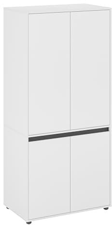 KOMTO Kleiderschrank Klein in Weiß - Schrank Schlafzimmer Kinderzimmer Mehrzweckschrank mit 4-türig & 2 Fächer Garderobenschrank Flur | Drehtürenschrank Cube 90 x 192 x 53 cm