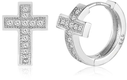 ALEXCRAFT Zirkonia Kreuz Ohrringe Silber 925 Creolen Klein Damen Geschenk für Frauen Freundin Mama Mädchen