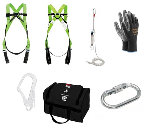 Dachsicherung Absturzsicherung Fallschutz SET 10m Seil inkl Seilbremse und Falldämpfer, Sicherheitsgurt 2P + 2 Karabiner