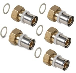 Raccordo femmina dado girevole, multistrato a crimpare, ottone, 20 x 2,0-3/4. Confezione da 5