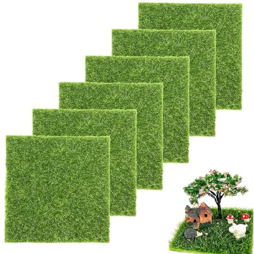 HNFKOZ 6Pcs 15cm X 15cm Artificial Garden Grass Mat for Miniature Figures, Model Craft Tiles, Dollhouse Decoration and Ornament