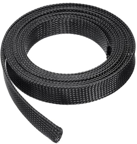 sourcing map 10 Ft - 1 Inch Expandable Braided Cable Sleeve, PET Cable Management Wire Sleeving Cord Protector, Wire Wrap Loom Tube for TV Computer Audio, Office Home Devices, Black