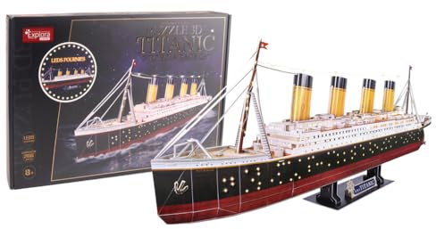 EXPLORA - Titanic Schiff - Leuchtende 3D-Puzzles - 540051 - 266 Teile - Level 8 - Ohne Kleber oder Schere - Bildungs - Konstruktionsspiel - Kinder Geschenk - Modell - Passagierschiff - Ab 8 Jahren