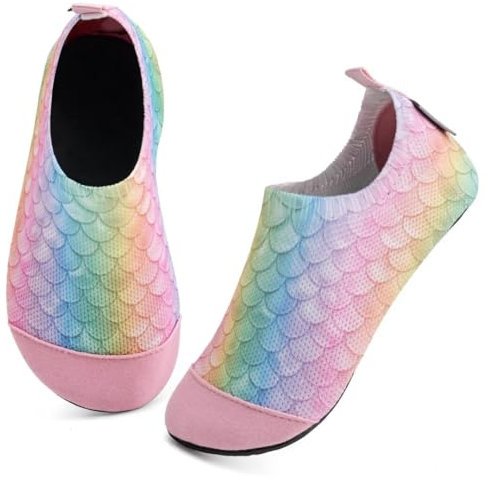 Children's Water Shoes Beach Beach Diving Shoes for Bathing Girls Boys Quick Drying Non-Slip, Rainbow Fish Scale, 28/29 EU