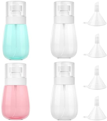 8pcs, Travel spray bottle, mini spray bottle, 4pcs funnels 4pcs spray bottles small, for Essential Oils, Refillable Travel Containers Plastic Hair Spray Bottle Sprayer for Perfume Skincare (60ml)