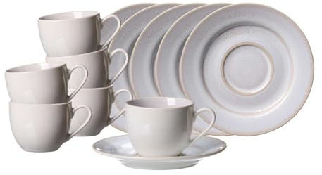 Ritzenhoff & Breker Laredo Espressotassen mit Untertassen 6er Set, 90 ml, Tassen-Untertassen-Set für 6 Personen, Skandinavisches Design mit Reaktivglasur, Steinzeug, Beige