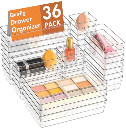 Quirlig 36-teiliges Schubladen Organizer Set, Transparent, Caddy, Schminktisch Organizer, Schubladen Ordnungssystem für Schreibtisch, Büro, Küchen, Make-up