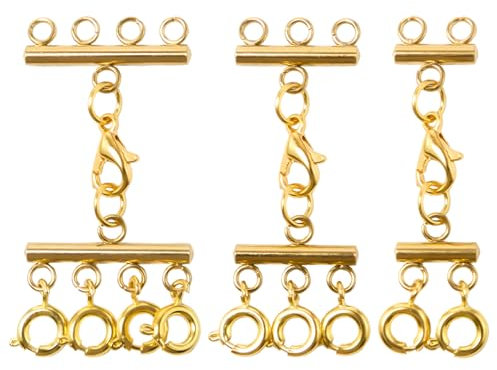 Pilikoll 3 Pcs Necklace Layering Clasps for Jewellery Making Necklace Stacker Clasp Multi Strands Tube Lock Necklaces Separator casps for Necklaces Pendant DIY Craft Making, Gold