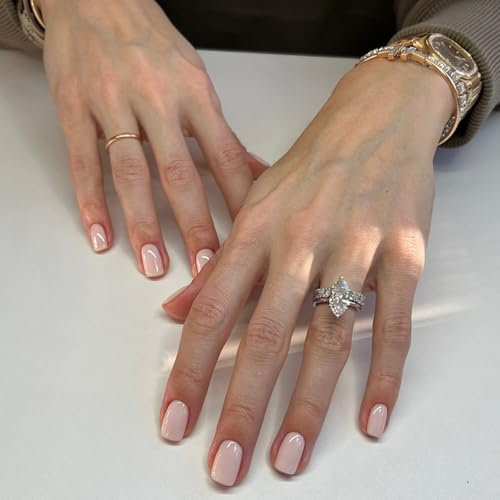 Ceboic 24Pcs Court Carré Faux Ongles, Rose Clair Couleur Unie Ongles à Coller, Acryliques Couverture Complète Press on Nails, Réutilisables Artificiels Faux Ongles Autocollants pour Femme et Fille