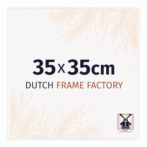 Dutch Frame Factory - Bilderrahmen 35x35 cm Weiß Hochglanz - Kunststoff | Antireflex-Acrylglas aus Kunststoff, Wandmontage, Geeignet für Fotos, Poster und Puzzles, Easy, Made in Holland