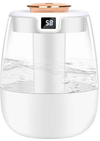 Adiwo Humidificateur d'Air, 1.8L Humidificateur d'Air Chambre avec Affichage Intelligent de l'humidité, Ultra-silencieux 20dB, 20H d'Autonomie, Mini Humidificate Plante avec Lumière LED, Arrêt Auto
