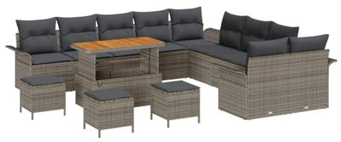 vidaXL Garten-Sofa-Set mit Kissen 14 pcs Grau 110 x 55 x 71 cm, Garten- und Terrassenmodul, Rattan-Sofa, anpassbar, wetterfest, mit Stauraum, perfekte Frühlingsentspannung