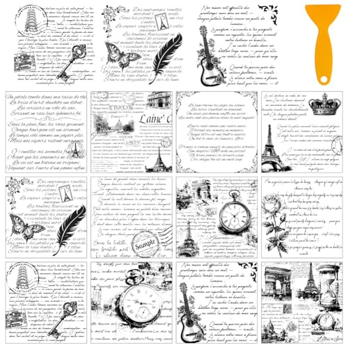 AHANDMAKER 12 Blatt Vintage Rub On Transfer Aufkleber Retro Poesie Schmetterling Rose Uhr Gitarren Fensterdekoration Für Zuhause Schule Dekoration Bastelbedarf