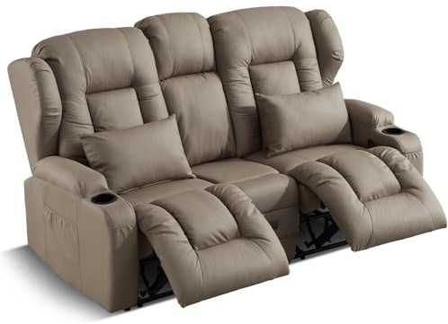 SAMERY Relaxsessel mit Liegefunktion Fernsehsessel Manuell Verstellbar, Zweisitzer Sofa Kinosessel 2 Sitzer Sofa TV Sessel Heimkino mit Getränkehalter/Schublade/Buchse, Stoff