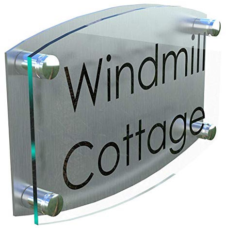 MODERN HOUSE SIGN PLAQUE DOOR NUMBER STREET GLASS EFFECT ACRYLIC ALUMINIUM NAME