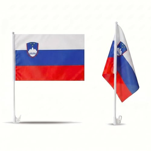 2er Set Auto Fahne Slowenien - Autofahnen Slowenische Flagge 30 x 45 cm, Fußball Fanartikel, WM & EM, Länderflagge Slowenien