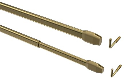 INTERDECO Vitragestangen ausziehbar, Scheibenstangen mit Schraubhaken aus Metall und Kunststoff, Messing-farbig, für Scheibengardinen und Kurzgardinen, Typ 2011011, 2 Stück, 50-80 cm