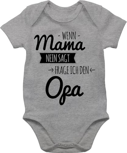 Baby Body Junge Mädchen - Sprüche - Wenn Mama nein sagt frag ich Opa - 3/6 Monate - Grau meliert - strampler enkelkind babymode witzig spruch frage bodys freche babybody mit sprüchen spruche