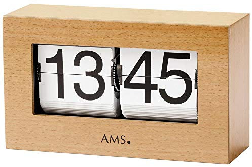 AMS 1175/18 Tischuhr Quarz Holz Buche Massiv Klappzahlen Klappzahlenuhr
