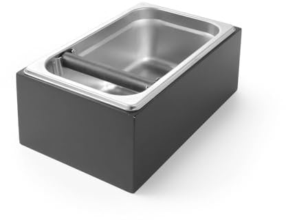 HENDI Abklopfbehälter mit Holzrahmen, Abschlagbehälter, Abschlagkasten, entleeren des Kaffeesatz, mit abnehmbarer silikonbeschichteter Abklopfstange, GN1/4, 275x175x(H) 110mm, Dunkel Holz/Edelstahl