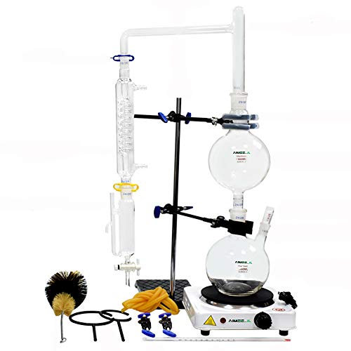 New 1000ml Lab Essential Oil Distillation Apparatus Water Distiller Purifier Glassware Kits With Hot Stove Graham Condenser