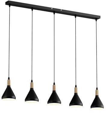 Lindby LED Esstisch Pendelleuchte schwarz, Hängelampe Metall Holz 5x 4W E14 (austauschbar) warmweiß (3.000K) Hängeleuchte