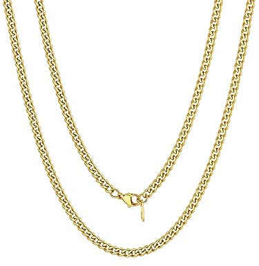 FOCALOOK Collana Catena Donna Acciaio Inossidabile, 3MM Collane Donna Oro Lunga 50CM, Collana Catena Cubana Cuban Chain HipHop Rapper,Confezione Regalo