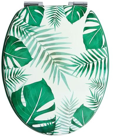 Wirquin 20722725 Abattant wc Woody Palm avec frein de chute et charnières en inox, vert et blanc