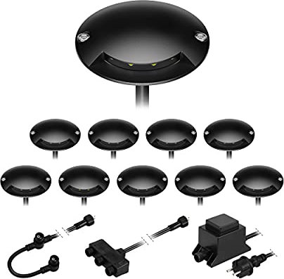 ledscom.de LED Boden-Aufbauleuchte BUNDA, 1-flammig, extra-flach, für außen, Aluminium, schwarz, rund, 7cm Ø, warmweiß, 10er Set