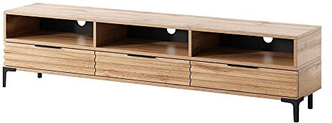 Selsey RIKKE - TV-Lowboard/TV-Tisch mit 3 offenen und 3 geschlossenen Fächern, 160 cm breit (Wotan Eiche Matt mit LED)