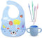 Brunoko tasse d'apprentissage + paille réutilisable enfant + bavoirs silicone bébé 3 en 1 - verre pour enfant + paille lavable + bavoirs plastique bébé - Va au lave-vaisselle/micro-ondes
